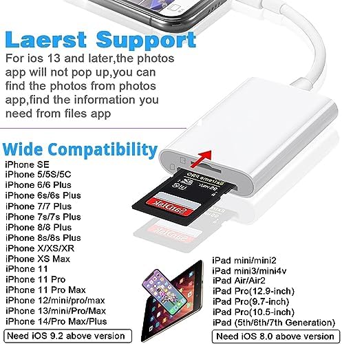 (Apple MFi Certified) Lightning to SD Card Camera Reader for iPhone iPad, Dual Card Slot Memory Card Reader Supports SD and TF Card Trail Camera Viewer Sd Card Adapter Portable Micro Sd Card Reader - Image 5