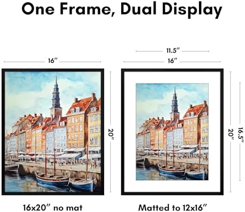 Americanflat 16x20 Poster Frame - Matted to 12x16 - Slim Molding - Black - Image 2
