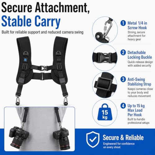 PULUZ Dual Camera Shoulder Harness for DSLR SLR Cameras with Quick Release - Image 6