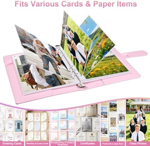 5x7 Photo Sleeve Album with 60 Pockets, A5 PU Leather Adjustable 6 Ring Binder, Clear Double-Sided Top Loading Pages for Photo Storage, Pink - Image 2