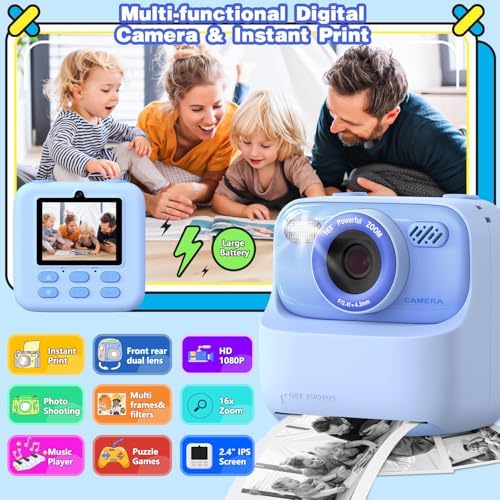 masterbee Kids Camera Instant Print Photo, Birthday Gifts for Girls and Boys, Kids Digital Camera Toys, 1080P HD Video, 3 4 5 6 7 8 9 10 11 12 Year Old Boy Gifts/Girl Gifts - Image 2