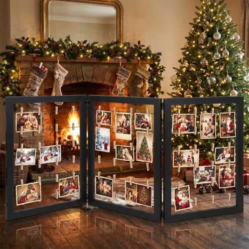 Geelin 54 x 24 Inch Photo Display Board with Clip Farmhouse Picture Display Wooden Rustic Freestanding Picture Collage Frame Wedding Tabletop Decor for Home Dorm (3 Panel,Black) - Image 6