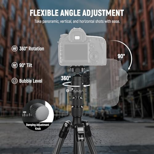 NEEWER Carbon Fiber Camera Tripod Monopod, 65" Lightweight Compact Portable Travel DSLR Video Stand, 360° Ball Head, Anti Slip QR Plate, Inverted Central Axis, Reversible Legs, Max Load 13.2 lbs, TP39 - Image 6