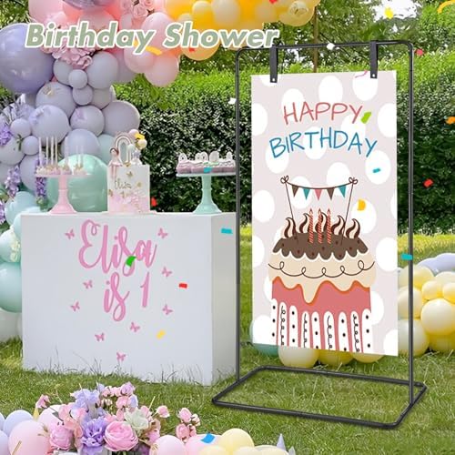 Welcome Sign Holder Black Wedding Easel Stand with 4 Leather Straps - Image 5