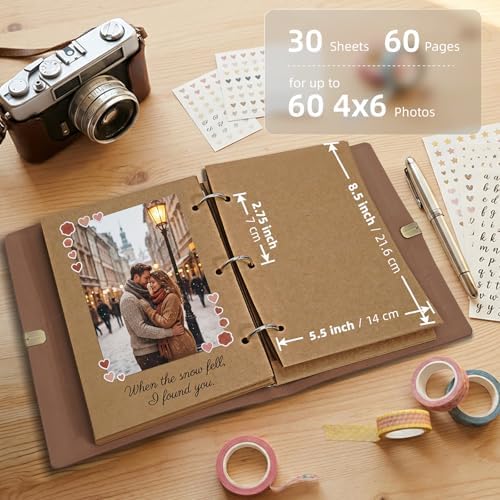 Vienrose Photo Album Scrapbook Kit, 9x6.5 Inch, 60 Pages, Dark Brown - Image 5