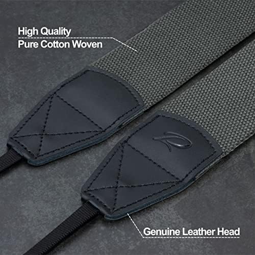 Padwa Lifestyle Grey Camera Strap - 2" Wide Genuine Leather Ends Camera Straps for Photographers, Vintage Cotton Woven Strap with Camera Quick Release Clips fits All Cameras and Binoculars - Image 2