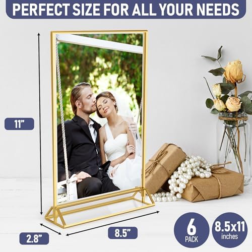 Gold Picture Frames Double-Sided, 6-Pack 8.5x11 Acrylic Table Number Holders, Clear Easel Stands for Signs, Gold Frames for Wedding Table Numbers, Menu Holders, and Photo Displays for Events and Décor - Image 2