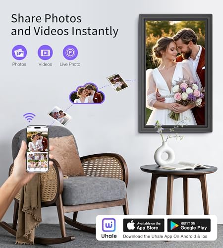 64GB 15.6" Large Digital Picture Frame, Uhale WiFi Electronic Photo Frames with 1920 x 1080 FHD IPS Touch Screen, Support Auto-Rotate Wall Mounted SD&USB Card, Share Photos/Videos from Phone Instantly - Image 2