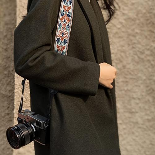 Padwa Lifestyle 2" Retro Jacquard Embroidery Camera Strap, Adjustable, Wide DSLR/SLR Camera Neck/Shoulder Strap with Genuine Leather Head (White Classic Flower) - Image 3