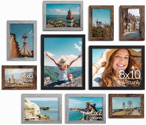 Vittanly 10 Pack Gallery Wall Frame Set, Black, Brown, Grey by Vittanly