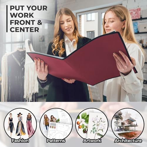 Dunwell 11x14 Art Portfolio Binder, 24-Sleeve, Mounting Paper, Ruby - Image 5