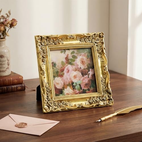 Cuspin 5x5 Gold Picture Frame Square Vintage Ornate Floral Photo Frame - Image 4