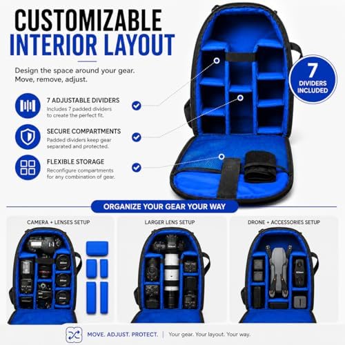 Acuvar Camera Backpack Bag for DSLR & Mirrorless Cameras – Padded Camera Case with Customizable Dividers, Rain Cover, Laptop Storage, Fits Canon Nikon Sony Camera & Lenses - Image 3