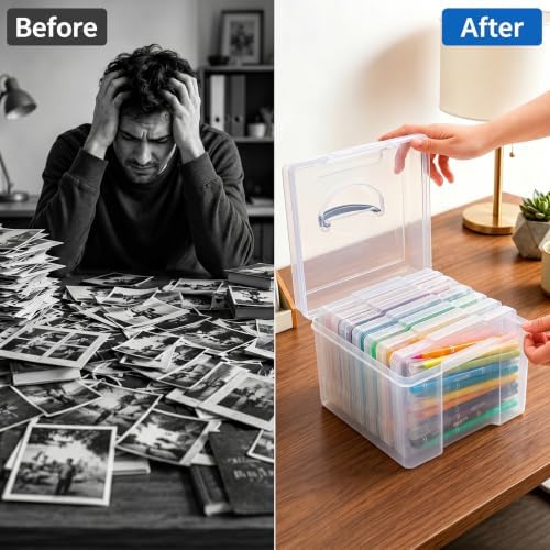Yesland 5x7inch Photo Storage Box, 6 Inner Photo Cases Keeper with Handle, Clear Plastic Seed Organizer, Craft Storage Container for Greeting Cards Pictures Stamps Scrapbooking Office Supplies - Image 7