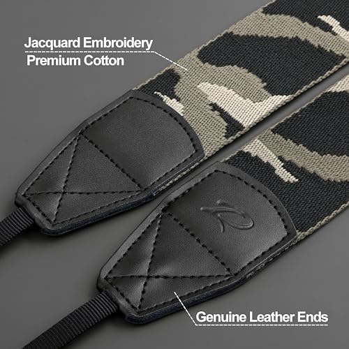 Padwa Lifestyle Camouflage Camera Strap - 2" Wide Genuine Leather Ends Camera Straps for Photographers, Vintage Forest Camo Strap with Camera Quick Release fits All Cameras - Image 2
