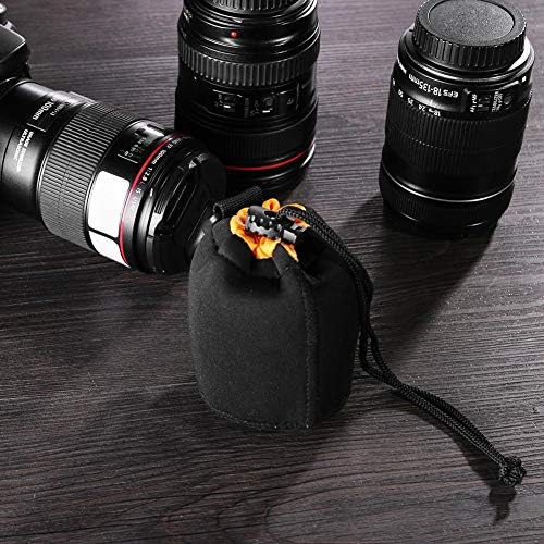 S Size (Small) Camera Lens Pouch, Thick Protective Neoprene Bag Storage Cover Case with Drawstring Design, Soft Plush Interior, Compatible for Canon, for Nikon, for Sony DSLR Lenses - Image 3
