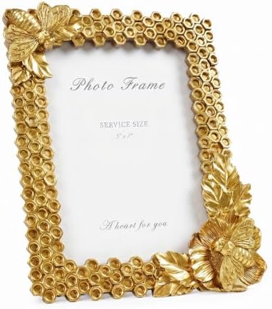 Cuspin Gold 5x7 Picture Frame Bee Floral Honeycomb Vintage Resin Frame by Cuspin
