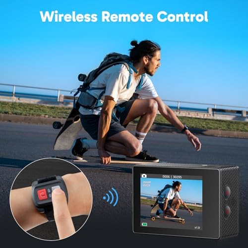 AKASO EK7000 4K30FPS 20MP WiFi Action Camera with 64GB MicroSD Memory Card Bundle EIS Ultra HD 131FT Waterproof Underwater Camera Remote Control 4X Zoom Support External Microphone Black - Image 5