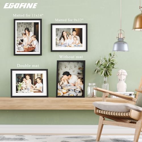 Egofine 12x16 Picture Frames Set of 4, Made of Solid Wood Covered by Plexiglass 9x12 and 11x14 with Mat or 12x16 without Mat, for Wall Mounting Photo Frame Black - Image 5