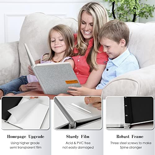 Spbapr Large Photo Album Self Adhesive Magnetic Scrapbook,DIY Scrapbook Album for 4x6 5x7 8x10 Picture,60 Pages Linen Cover Memory Book for Wedding Family Baby Pets, with Metallic Pen and Scraping - Image 3