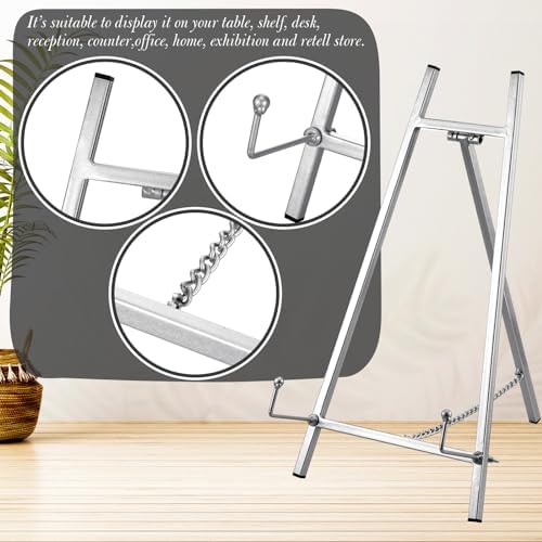 Leinuosen Metal Easel Stand 16.5" H x 8.7" W x 4.3" D Table Top Easel Stand for Display Tripod Art Picture Mirror Modern Plate Holder for Display Book Photo Wedding Sign(Silver) - Image 3