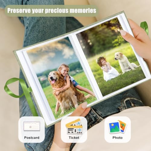 Photo Album 4x6 100 Pockets, Slip-in Picture Albums, Linen Cover Top Loader Vertical Pockets Albums for Baby, Kids Boy Girls, Wedding, Family, Anniversary, Grass Green - Image 6