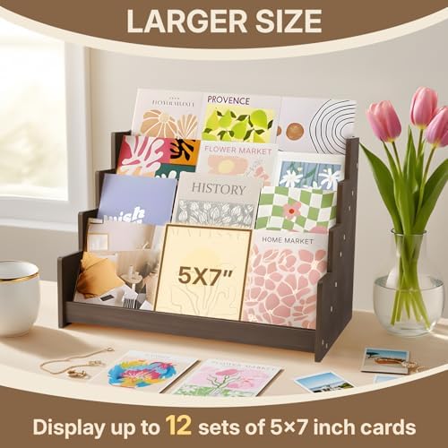 4 Tier Wooden Greeting Card Display Stand, Brown - Image 2