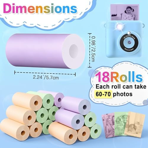 18 Rolls Kids Camera Paper Roll Refill Compatible with Most Instant Print Cameras for Kids BPA Free （2.24"x0.98" ） - Image 4