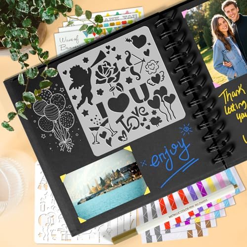 GOTIDEAL 8 x 8 Inch Scrapbook Album with Metallic Markers, Black, 40 Pages - Image 6