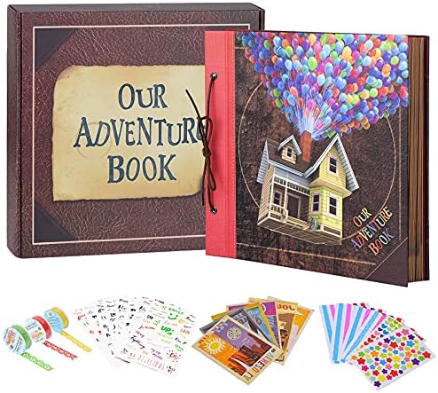 Scrapbook Photo Album, Our Adventure Scrap Book, 12 Inches by Inches Embossed Words Hard Cover Movie Up Travel Scrapbook for Anniversary, Wedding, Travelling, Baby Shower, etc (Scrapbook-Balloon) by AMAOGE