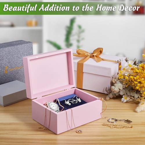 DRASTAR Wooden Box, Small Keepsake Box, Memory Box for Keepsakes, Cute Jewelry Box, Wedding Memory Box with Lids, Pink Decorative Box - Image 5