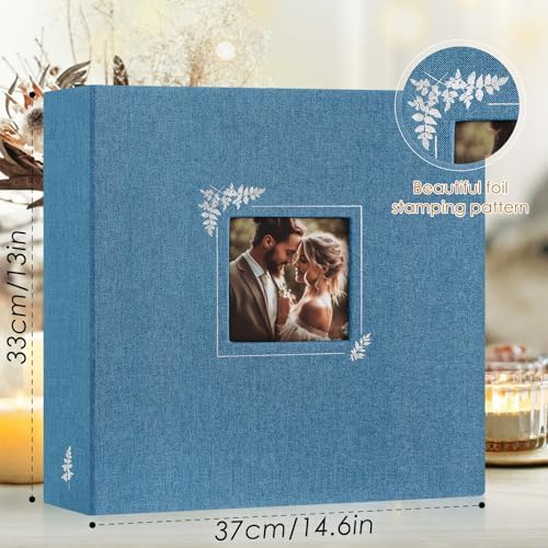 Lanpn 2 Packs Scrapbook Photo Album 12x12, Linen Window Design Cover Top Load 3 Ring Folder Binder Photo Book Photobook 12 x 12 inch with 30 Plastic Sleeves 60 Pages (Blue) - Image 2