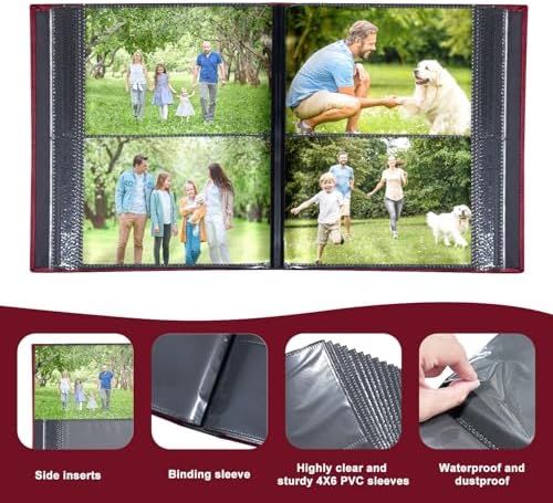 Photo Album 4x6 with 200 Pockets, Slip-in Picture Albums, Linen Cover Memory Book with Front Window, Black Page Vertical Photo Book for Wedding, Family, Anniversary, Baby, Vacation(Red) - Image 3