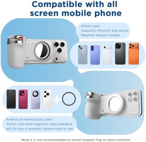 Magnetic Phone Camera Grip, Shutter Grip Handle Holder for iPhone/Android with Detachable Wireless Shutter Remote and Convenient Keychain Hook - Image 7