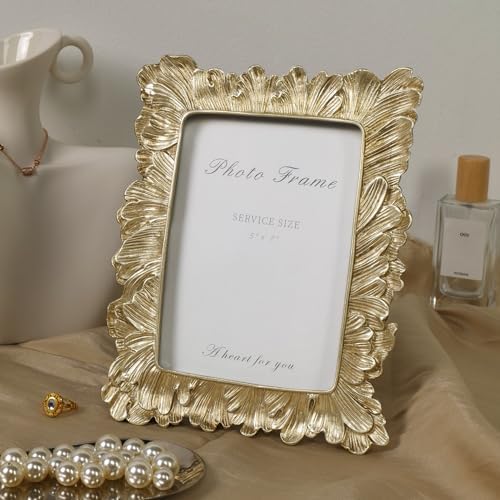 Cuspin 5x7 Picture Frame Gold Vintage Palm Leaf Textured Resin Frame - Image 2