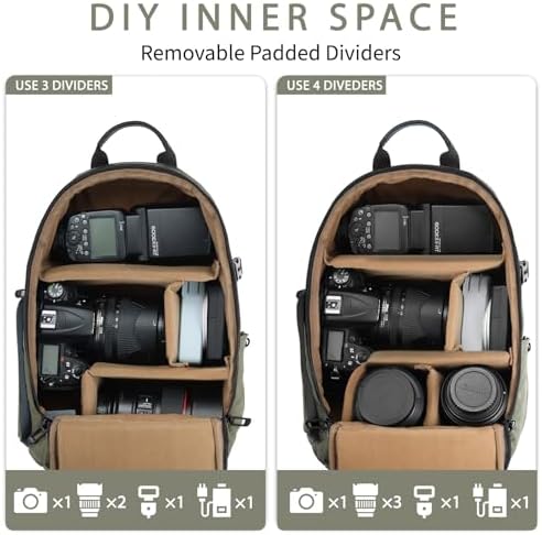 TAAOKA Camera Sling Bag, DSLR/SLR/Mirrorless Camera Backpack Case Shockproof Photography Backpack with Tripod Holder & Removable Modular Inserts Compatible with Canon/Nikon/Sony/Fuji - Image 4