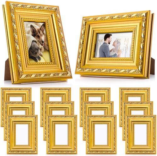 12 Pcs 2 x 3 Inch Small Gold Picture Frames Bulk Vintage by Unknown