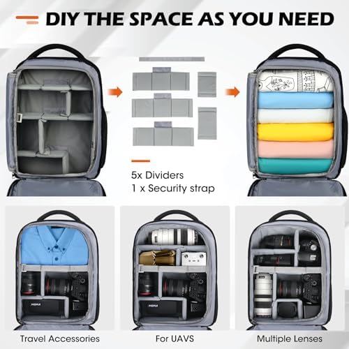 SDYSM Camera Bag Backpack Professional for DSLR SLR Mirrorless Camera Waterproof Laptop Back Pack 15.6 Inch with Rain Cover Anti Theft Travel Case Large Capacity Photography Backpack Black - Image 5