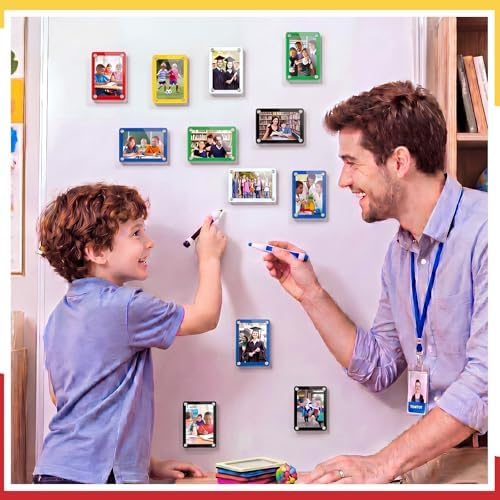 AceOrbit 12 Pack Rainbow Magnetic Picture Frames Acrylic Fridge Magnetic Frame Back to School Locker Decor 2.9x4.1in Double Sided for Refrigerator Dorm Office Bulletin Board Instant Photos - Image 6