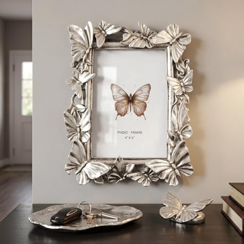 Cuspin 4x6 Picture Frame Silver Butterfly Photo Frame Vintage Elegant Decor - Image 7