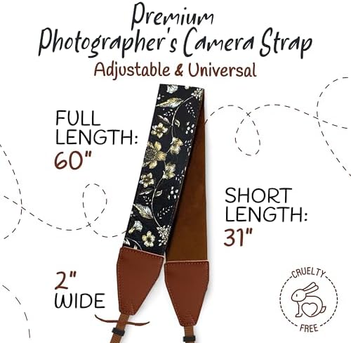 Art Tribute Camera Strap - Shoulder, Crossbody & Neck Camera Strap for Photographers, Fits All Cameras, Canon Nikon Sony Fujifilm, Padded Strap W/Quick Release, Embroidered Cotton & Leather Ends - Image 5