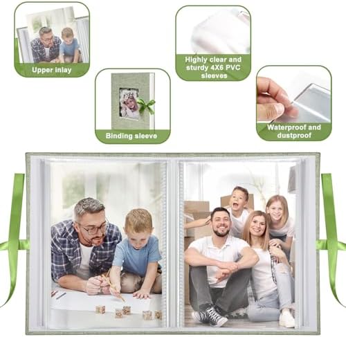 Photo Album 4x6 100 Pockets, Slip-in Picture Albums, Linen Cover Top Loader Vertical Pockets Albums for Baby, Kids Boy Girls, Wedding, Family, Anniversary, Grass Green - Image 5