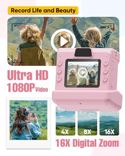 Instant Print Camera for Kids,2.4 Inch Screen Kids Instant Cameras, Christmas Birthday Gifts for Girls Age 3-12, Portable Toddler Toy for 3 4 5 6 7 8 9 10 Year Old Girls Boys (Pink) - Image 3