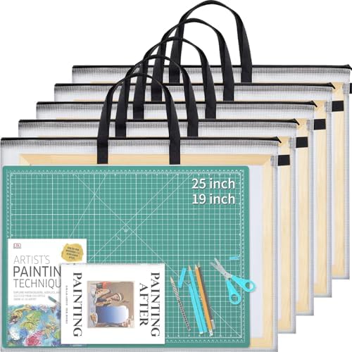 YOPCDJ 5 Pcs 25x19 inches Art Portfolio Case, Storage Chart Art Portfolio Bag with Handle, Zippered Storage Folder for Bulletin Board, Poster, Scrapbook, and Keepsake by YOPCDJ