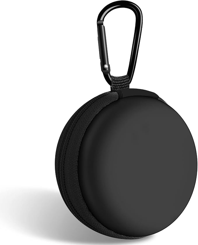 Round Earbud Case Portable EVA Carrying Case Storage Bag Cell Phone Accessories Organizer with Carabiner for Earphone, Earbud, Earpieces, SD Memory Card, Camera Chips,Black by Woyinger