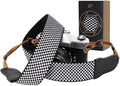 Padwa Lifestyle Black and White Fine Plaid Camera Strap - 2" Wide Cowhide Head Cotton Strap,Vintage Check Weave Neck Shoulder & Crossbody Camera Straps for Photographers Gift and All DSLR Cameras by PadwaLifestyleCameraStrap