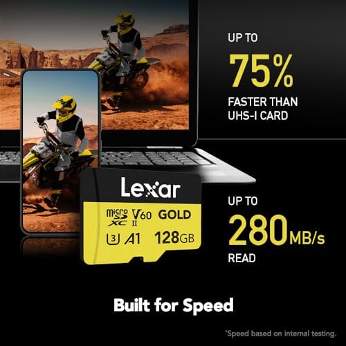 Lexar 128GB Gold Micro SD Card, 280MB/s Read, 4K, V60, UHS-II, A1 - Image 3