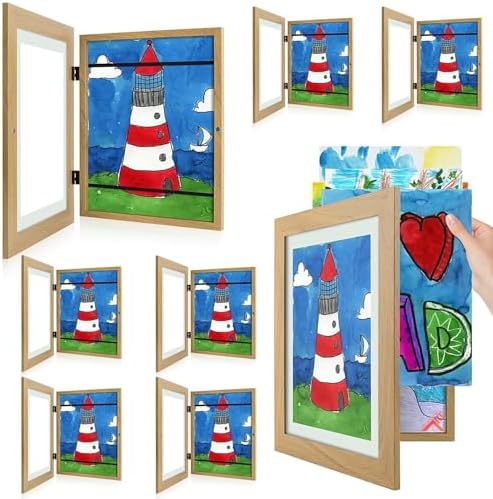 8 Pack 9x12 Front-Opening Kids Artwork Frames Changeable (Brown) by GoldenStateArt