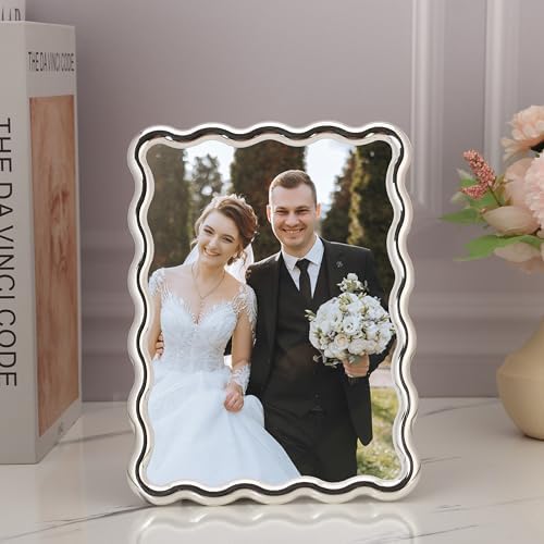 Silver 5x7'' Wave Design Photo Frame,High-End Heavy Duty Metal Picture Frames 7x5'' with Velvet Back,Fashionable Style Silver Frames 5x7'' for DeskTop or Wall Decor - Image 2