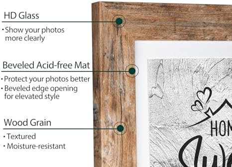 Califortree Rustic Brown 8x10 Picture Frame - Display Photos 5x7 with Mat or 8x10 Without Mat - HD Glass Inside, Horizontal and Vertical Display Frames for Wall and Tabletop - 1 Pack - Image 2